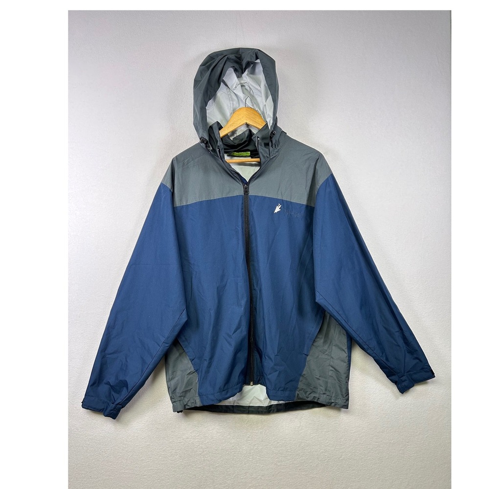 Frogg Toggs Mens Rain Jacket XL Blue Grey Waterproof Hooded Full Zip Pit Zips